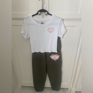 White Crop Top and Green Joggers Set